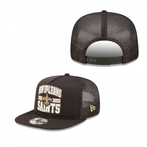 New Orleans Saints Black A-Frame 9FIFTY Snapback Trucker Hat