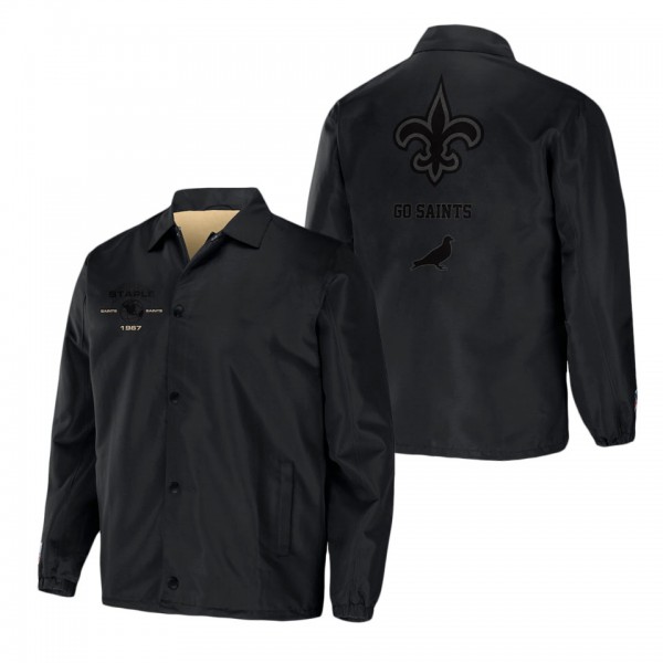 Men's New Orleans Saints NFL x Staple Black Coaches Full-Snap Jacket