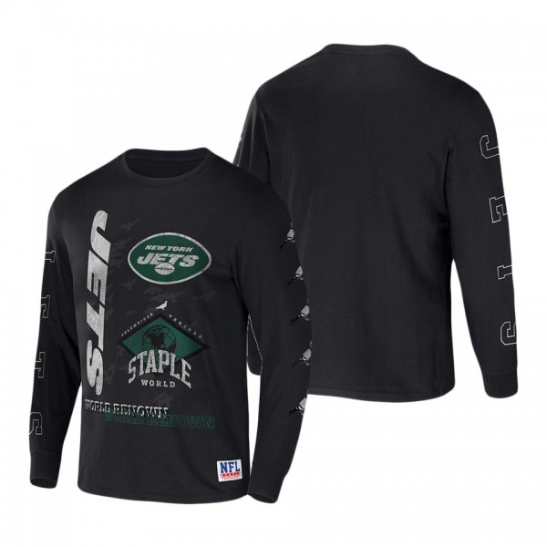 Men's New York Jets NFL x Staple Black World Renowned Long Sleeve T-Shirt