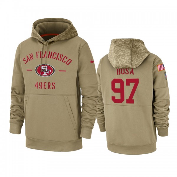 San Francisco 49ers Nick Bosa Tan 2019 Salute to Service Sideline Therma Pullover Hoodie