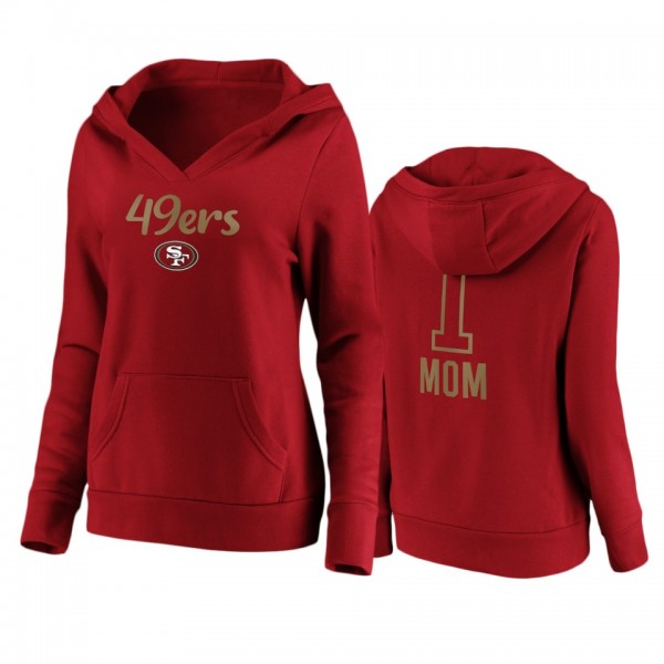 Women's San Francisco 49ers Scarlet Mother's Day #1 Mom Team Logo Pullover Hoodie