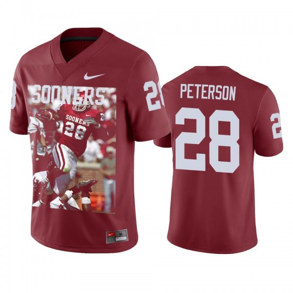 Oklahoma Sooners Adrian Peterson Crimson Rushing for 1925 Yards Jersey