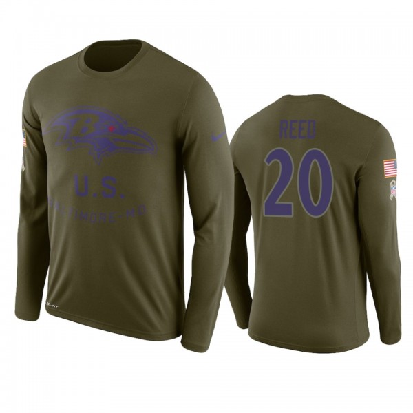 Ravens #20 Ed Reed Olive 2018 Salute to Service Long Sleeve T-Shirt - Men