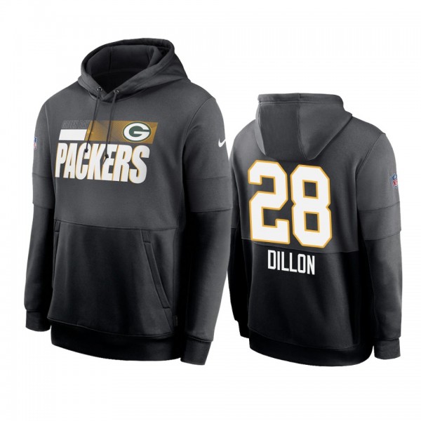 Green Bay Packers A.J. Dillon Charcoal Black Sideline Impact Lockup Performance Hoodie