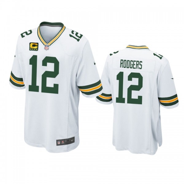 Green Bay Packers Aaron Rodgers White Game Captain Patch Jersey