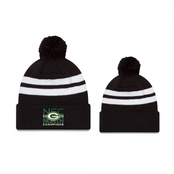Green Bay Packers Black 2020 NFC North Division Champions Top Stripe Pom Cuffed Knit Hat