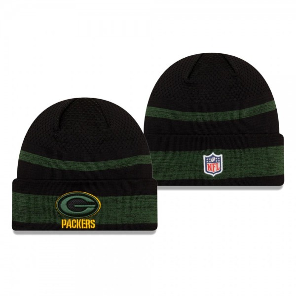 Green Bay Packers Black 2021 NFL Sideline Tech Cuffed Knit Hat