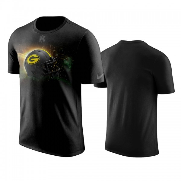 Men's Green Bay Packers Black Primary Logo Helmet Graphics T-Shirt