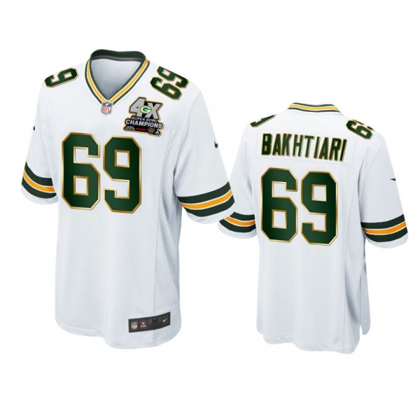 Green Bay Packers David Bakhtiari White 4X Super Bowl Champions Patch Game Jersey