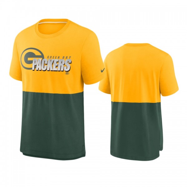 Green Bay Packers Gold Green Fan Gear Colorblock Tri-Blend T-Shirt