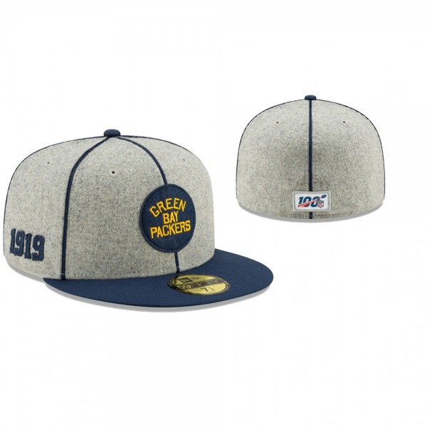 Green Bay Packers Heather Gray Navy 2019 NFL Sideline Home 1920s Historic Logo 59FIFTY Fitted Hat