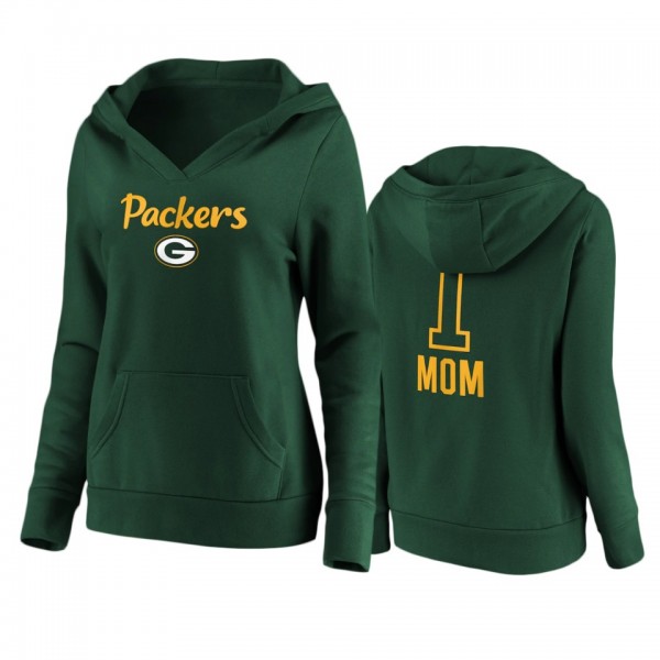 Women's Green Bay Packers Green Mother's Day #1 Mom Team Logo Pullover Hoodie