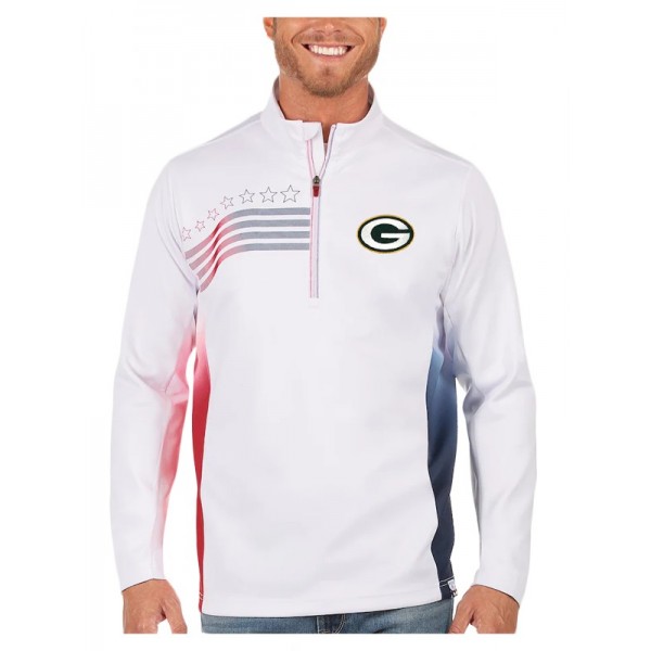Green Bay Packers White Navy Liberty Quarter-Zip Pullover Jacket