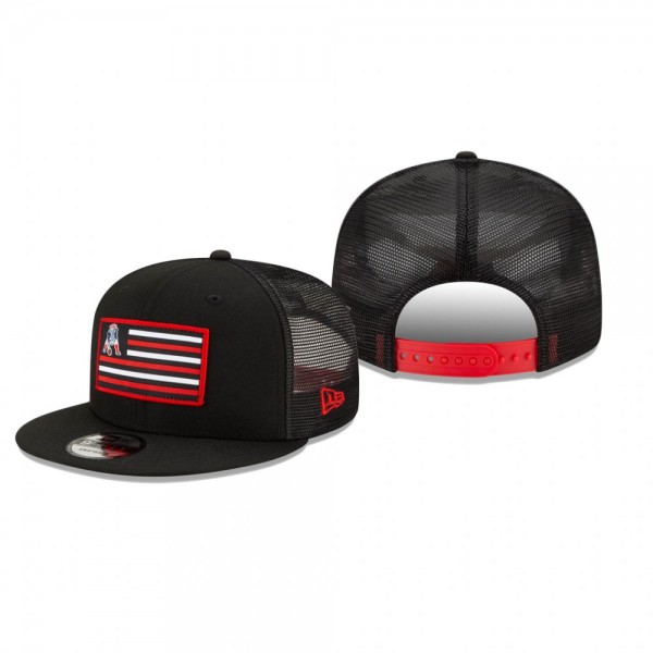 New England Patriots Black Republic Trucker Throwback Logo 9FIFTY Hat