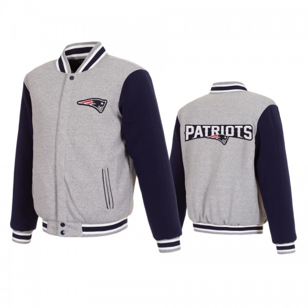 New England Patriots Gray Navy Reversible Fleece Full-Snap Jacket