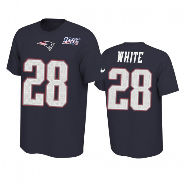 New England Patriots James White Navy 100th Season...