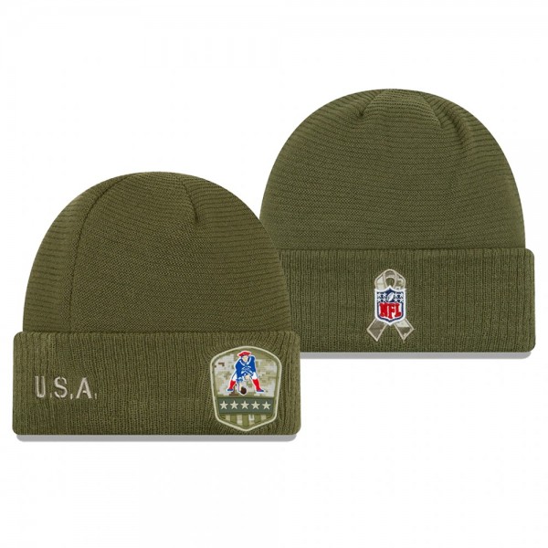 New England Patriots Olive 2019 Salute to Service Historic Sideline Cuffed Knit Hat
