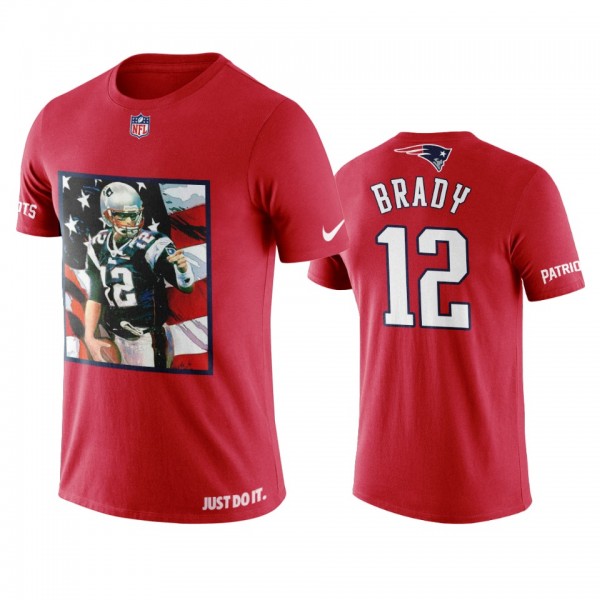 New England Patriots Tom Brady Red Art Patriotic T...