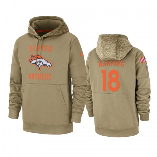 Denver Broncos Peyton Manning Tan 2019 Salute to Service Sideline Therma Pullover Hoodie