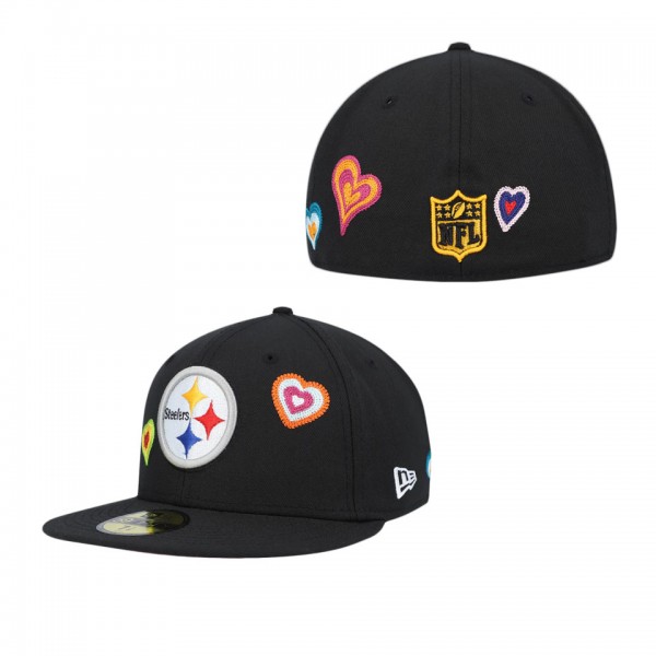 Men's Pittsburgh Steelers Black Chain Stitch Heart 59FIFTY Fitted Hat