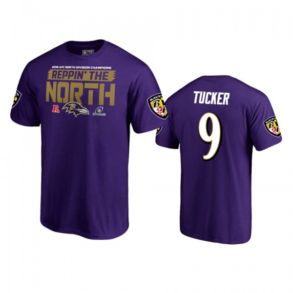 Baltimore Ravens #9 Justin Tucker Purple 2018 Division Champs T-Shirt - Men