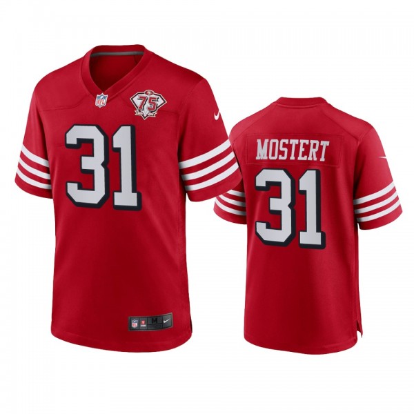 San Francisco 49ers Raheem Mostert Scarlet 75th An...