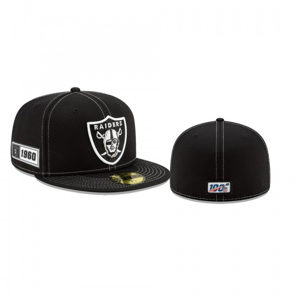 Oakland Raiders Black 2019 NFL Sideline Road 59FIFTY Fitted Hat