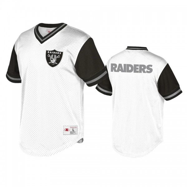 Las Vegas Raiders White Black Team Logo Mesh V-Neck Throwback T-Shirt