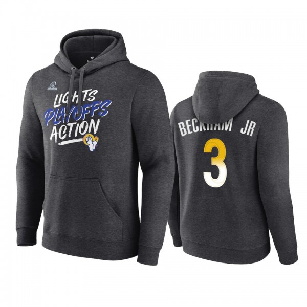 Los Angeles Rams Odell Beckham Jr. Charcoal 2021 NFL Playoffs Lights Action Hoodie
