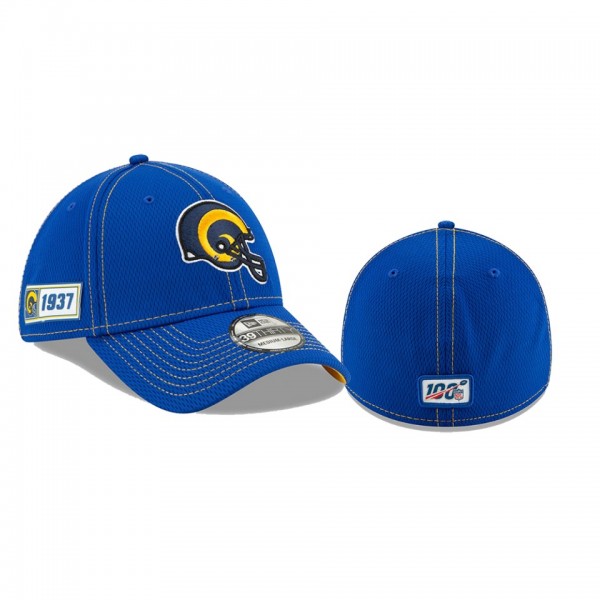 Los Angeles Rams Royal 2019 NFL Sideline Road Helmet Logo 39THIRTY Flex Hat