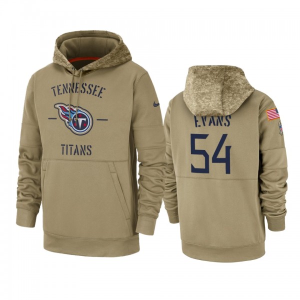 Tennessee Titans Rashaan Evans Tan 2019 Salute to Service Sideline Therma Pullover Hoodie