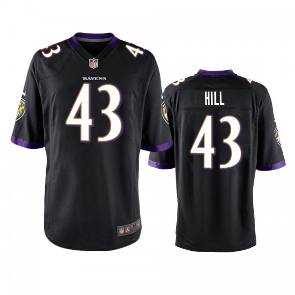 Baltimore Ravens Justice Hill Black Game Jersey
