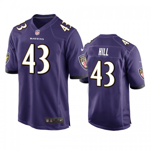 Baltimore Ravens Justice Hill Purple Game Jersey
