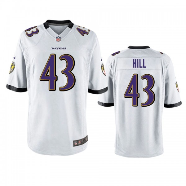 Baltimore Ravens Justice Hill White Game Jersey