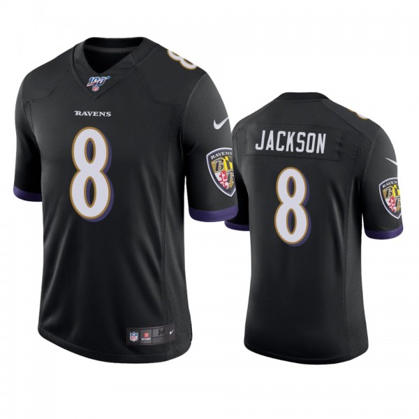 Baltimore Ravens Lamar Jackson Black 100th Season Vapor Limited Jersey