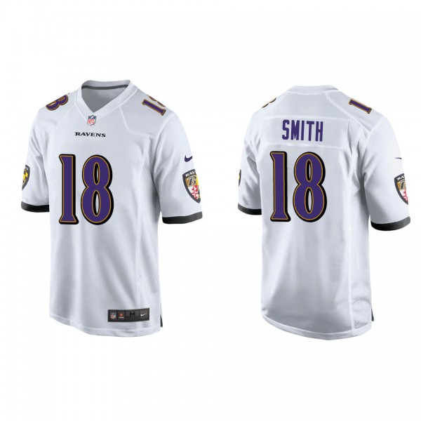 Men's Baltimore Ravens Roquan Smith White Game Jer...