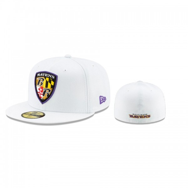 Baltimore Ravens White Omaha Shield 59FIFTY Hat