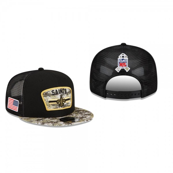 New Orleans Saints Black Camo 2021 Salute To Service Trucker 9FIFTY Snapback Hat