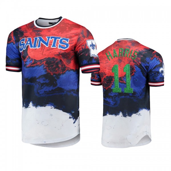 New Orleans Saints Deonte Harris Navy Red Americana Dip-Dye T-Shirt
