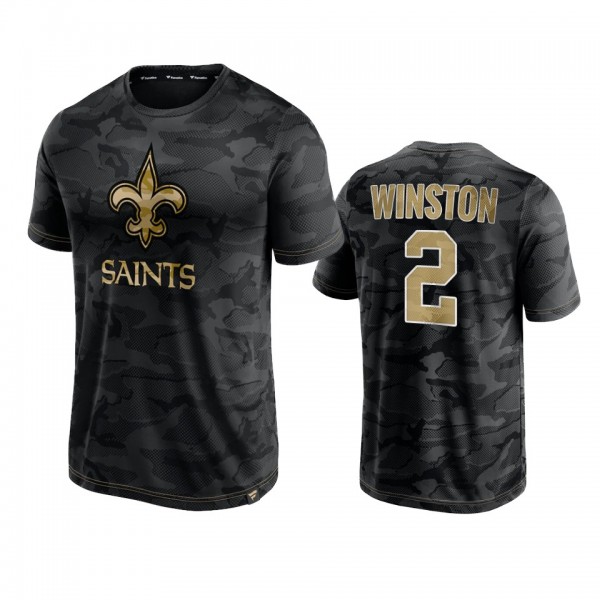 New Orleans Saints Jameis Winston Black Camo Jacquard T-Shirt