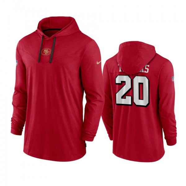 Men's San Francisco 49ers Ambry Thomas Scarlet Hoodie Tri-Blend Sideline Performance T-Shirt