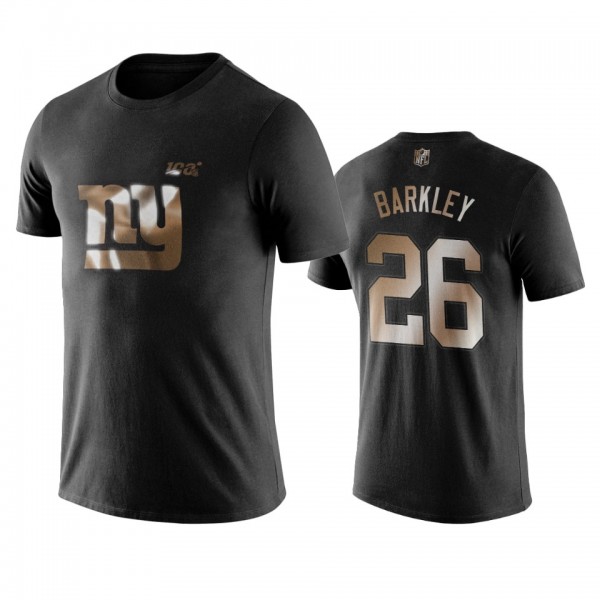 Saquon Barkley New York Giants Black Golden 100th Season Name & Number T-Shirt