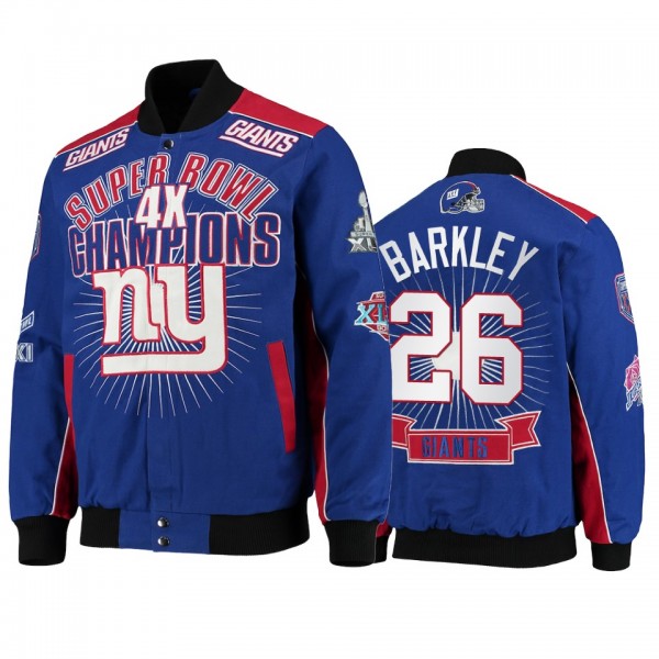 New York Giants Saquon Barkley Royal Super Bowl Champions Extreme Triumph Commemorative Full-Snap Jacket