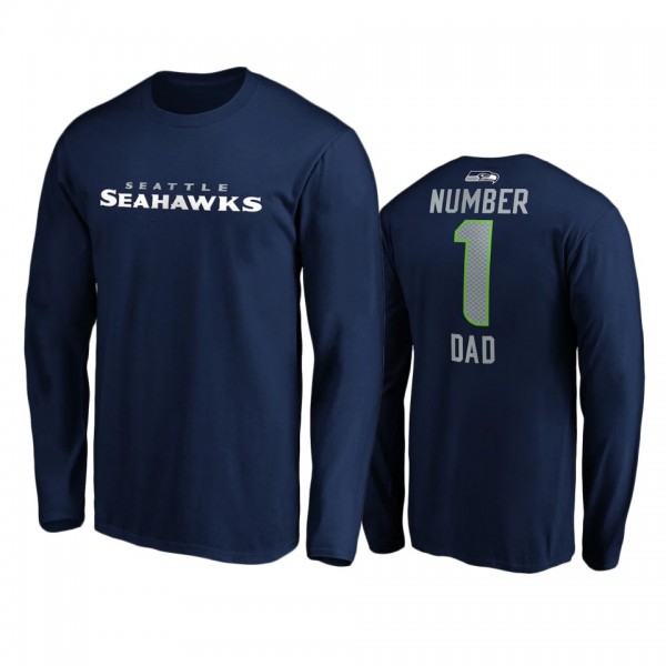 Seattle Seahawks College Navy #1 Dad Long Sleeve T...