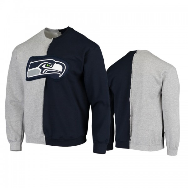 Men's Seattle Seahawks Gray College Navy Split Center Pullover Sweatshirt