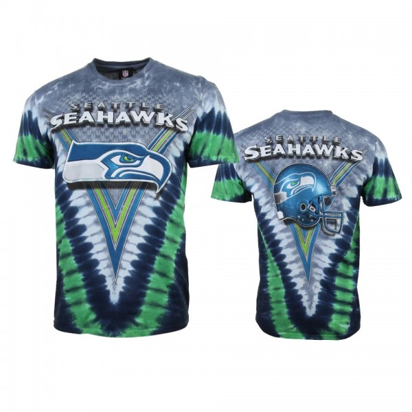 Seattle Seahawks Navy Neon Green Tie-Dye V T-Shirt