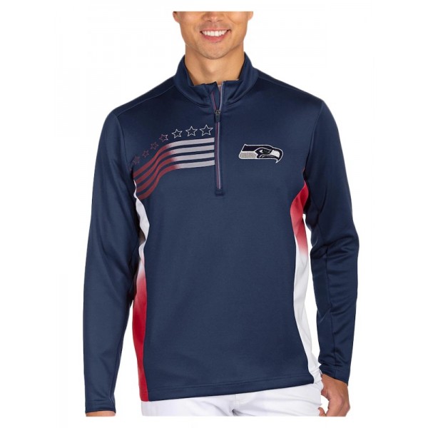 Seattle Seahawks Navy Red Liberty Quarter-Zip Pull...