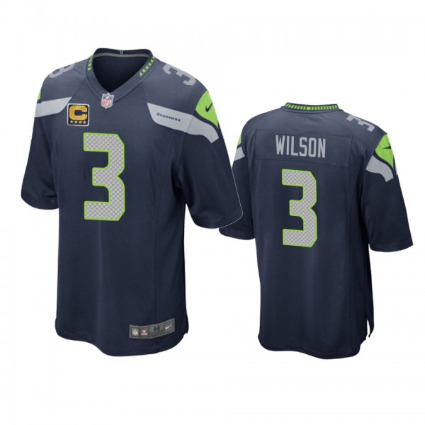 Seattle Seahawks Russell Wilson Navy Game Captain Patch Jersey