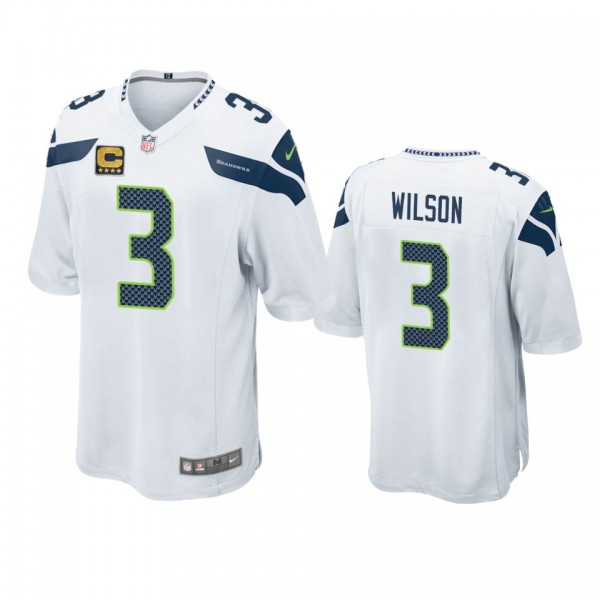 Seattle Seahawks Russell Wilson White Game Captain Patch Jersey