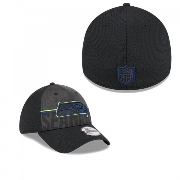 Men's Seattle Seahawks Black 2023 NFL Training Camp Team Colorway 39THIRTY Flex Fit Hat